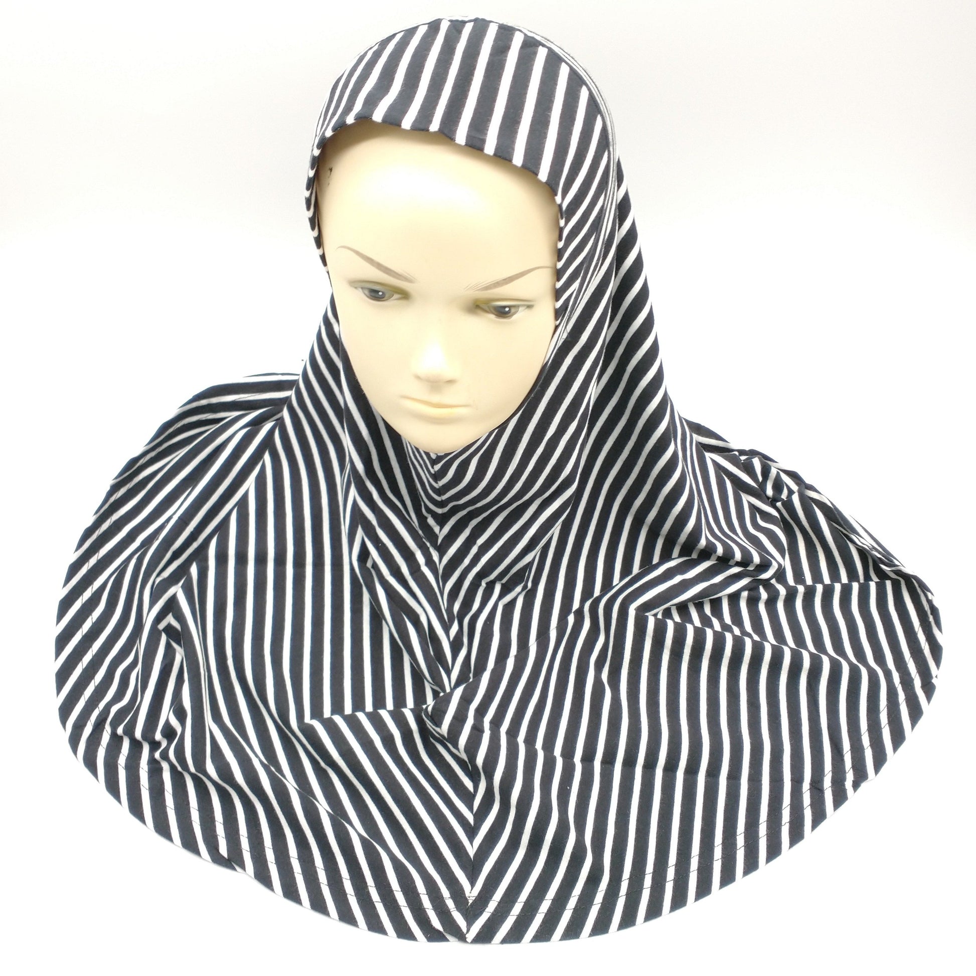 Black And White Strips Plain Girls Hijab-almanaar Islamic Store