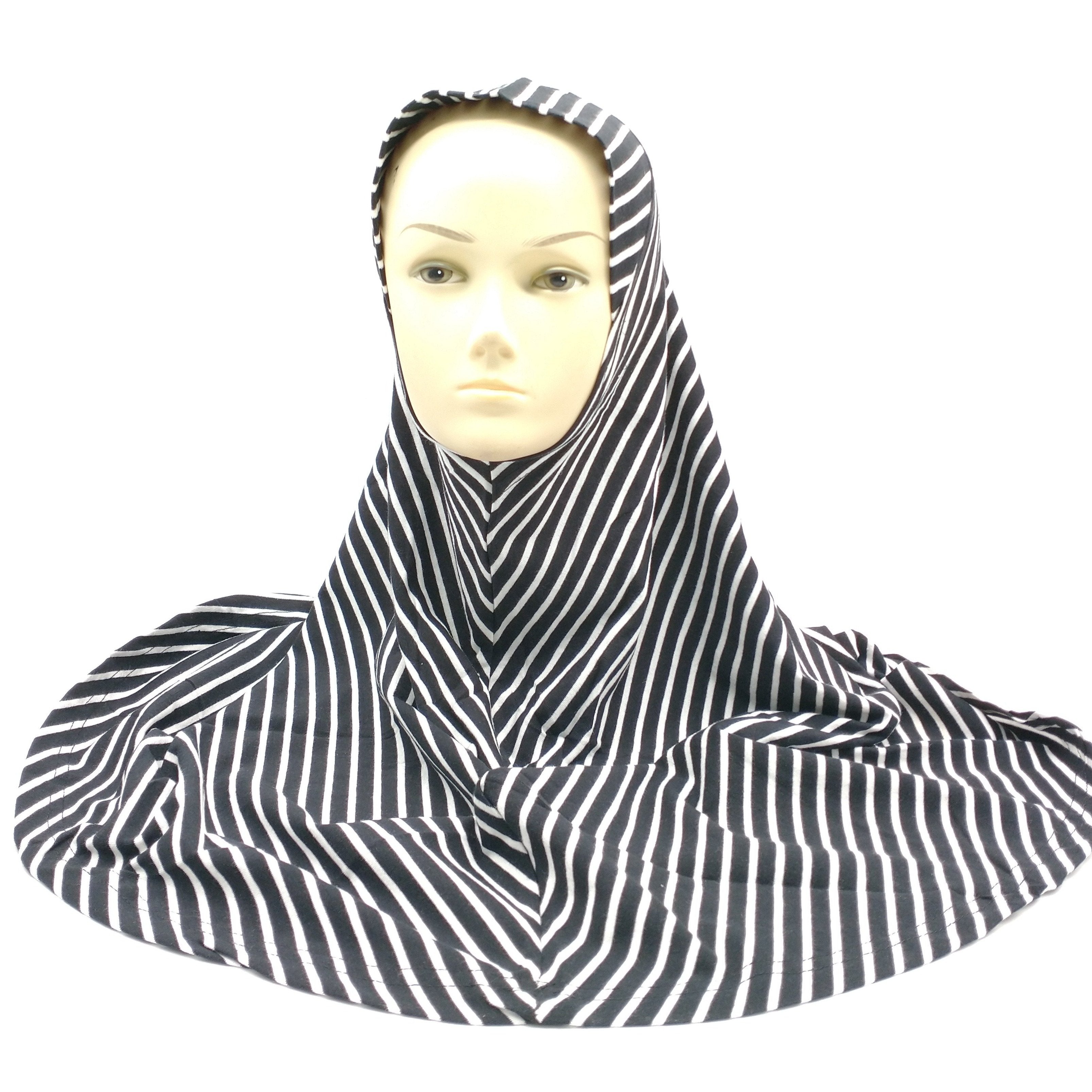 Black And White Strips Plain Girls Hijab – almanaar Islamic Store