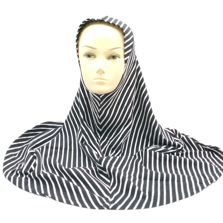 Black And White Strips Plain Girls Hijab-almanaar Islamic Store