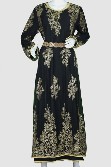 Black Dress 2-Layer With Gold Glitter Design-almanaar Islamic Store