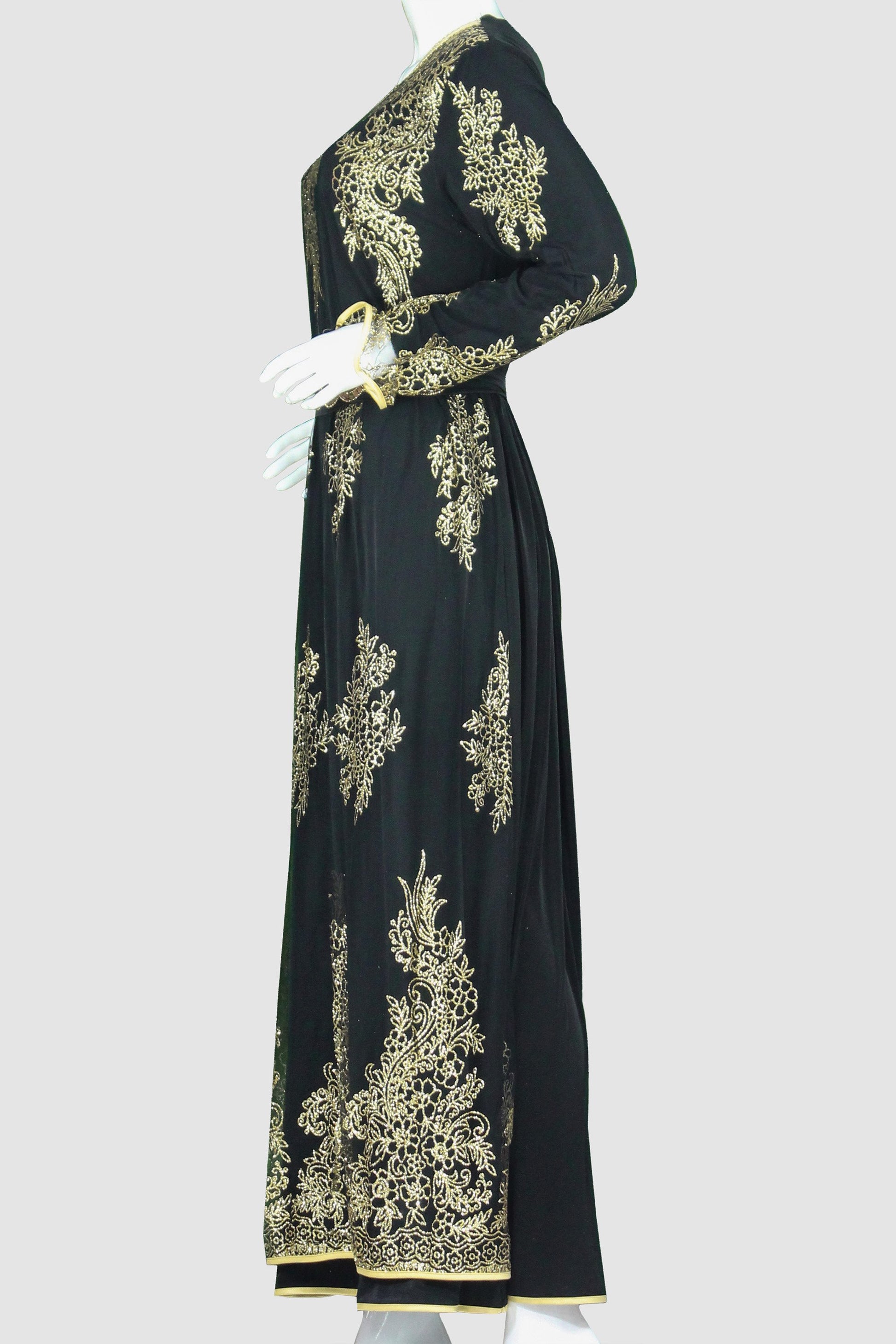 Black Dress 2-Layer With Gold Glitter Design-almanaar Islamic Store