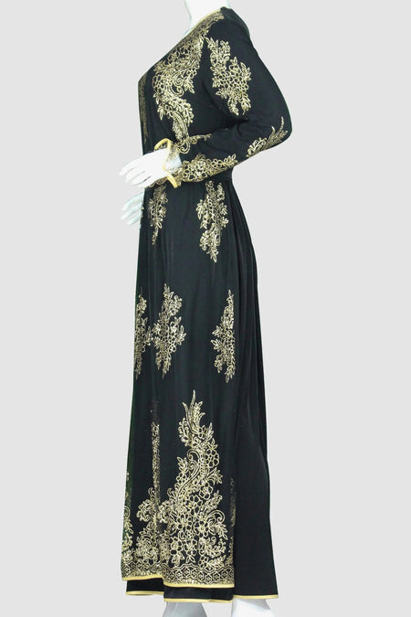 Black Dress 2-Layer With Gold Glitter Design-almanaar Islamic Store