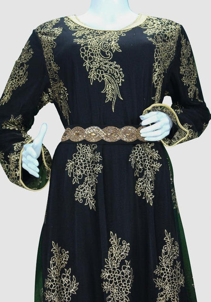 Black Dress 2-Layer With Gold Glitter Design-almanaar Islamic Store