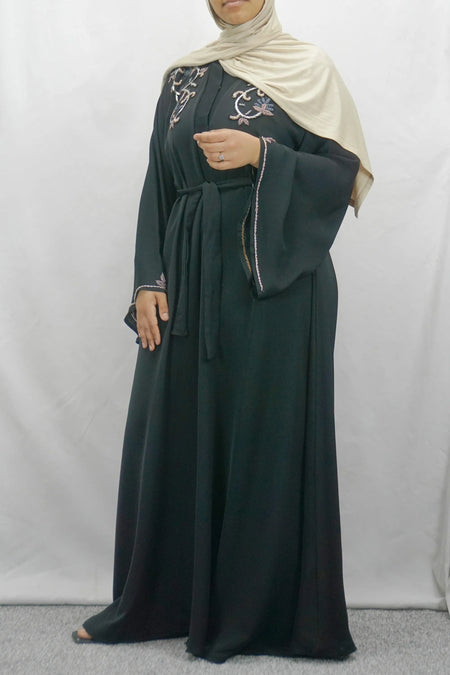 Black Exclusive Gold And Black Embellished Open Abaya-almanaar Islamic Store