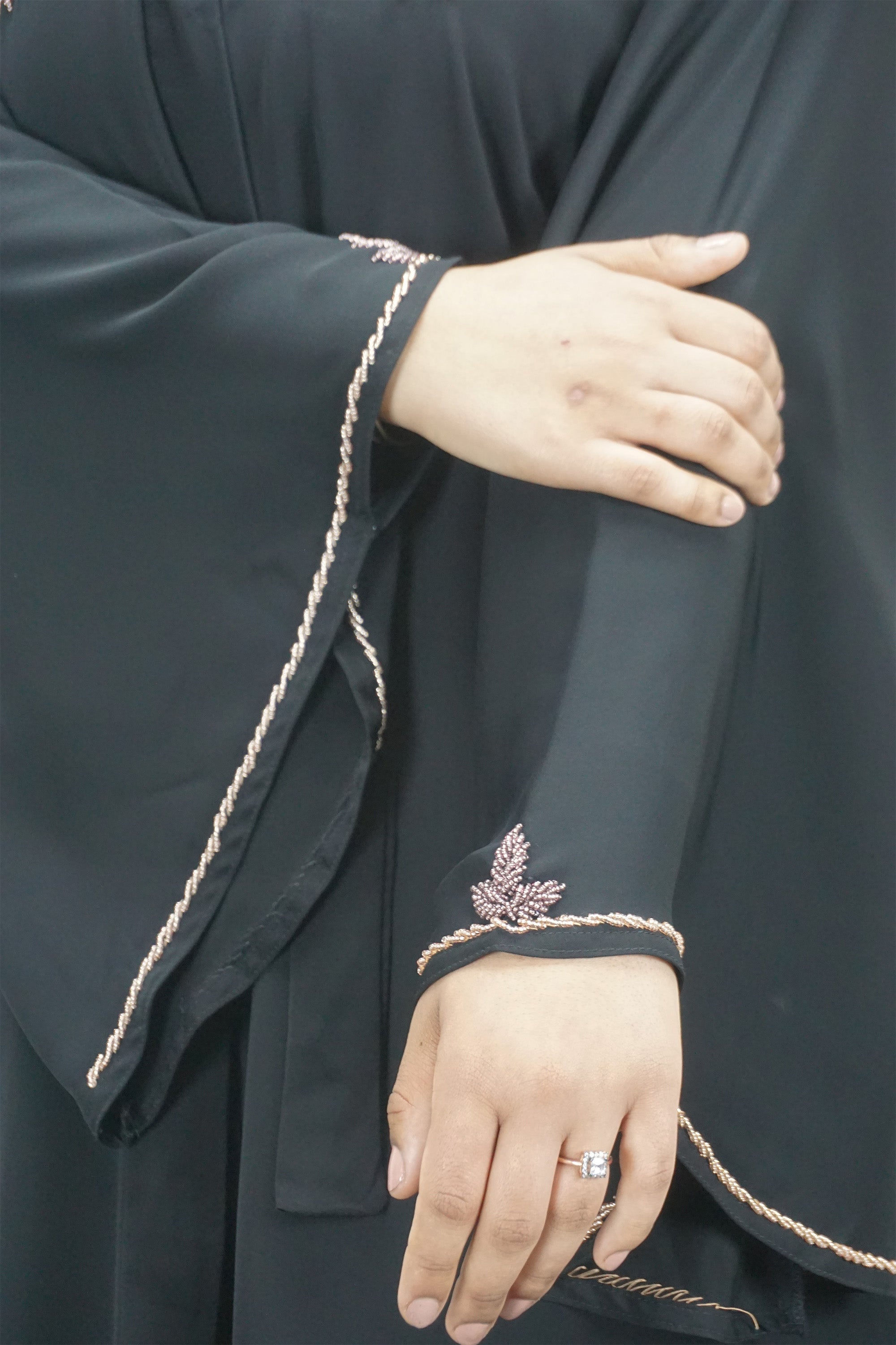 Black Exclusive Gold And Black Embellished Open Abaya-almanaar Islamic Store