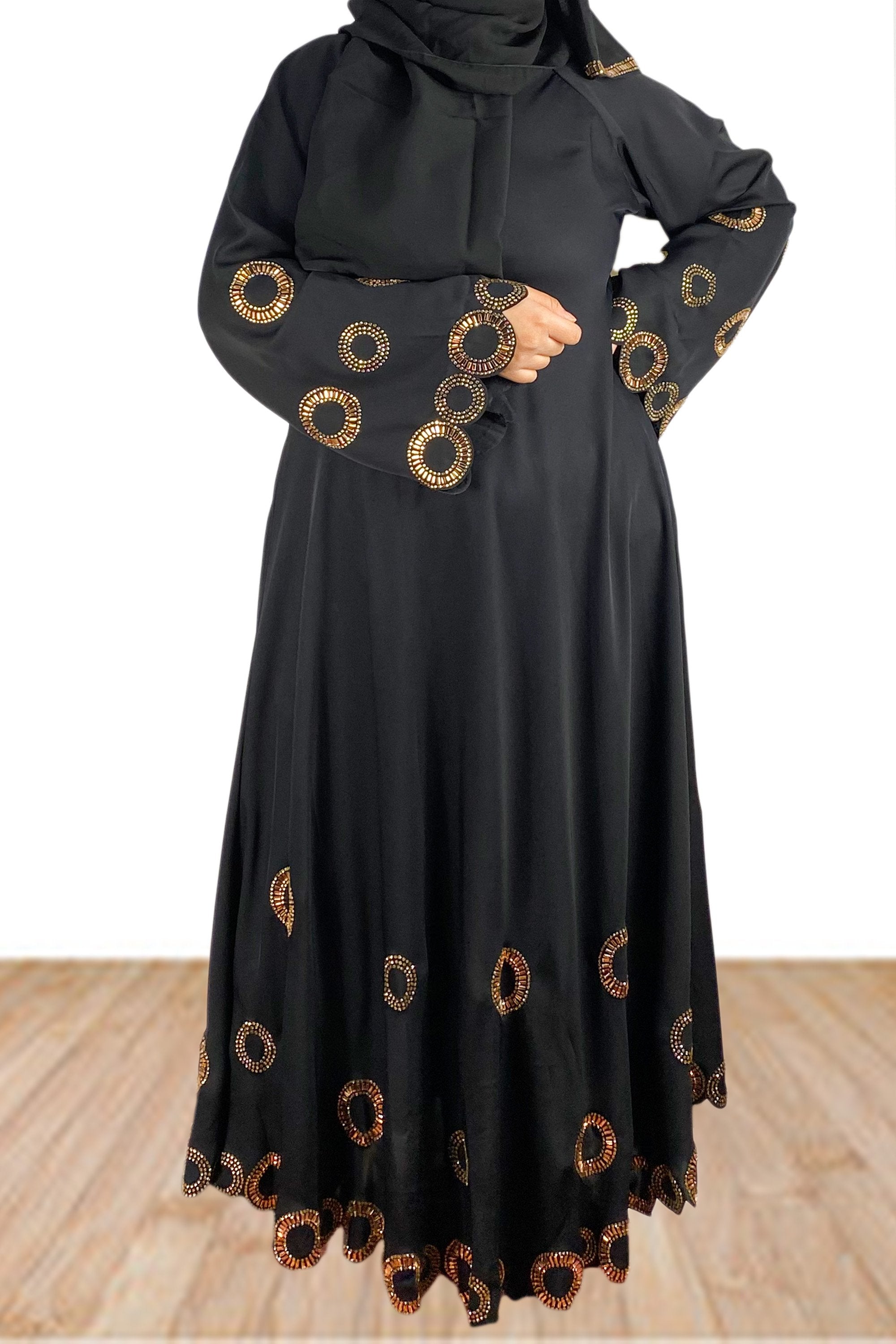 Black Exclusive Golden Diamante Hand Crafted Abaya-almanaar Islamic Store