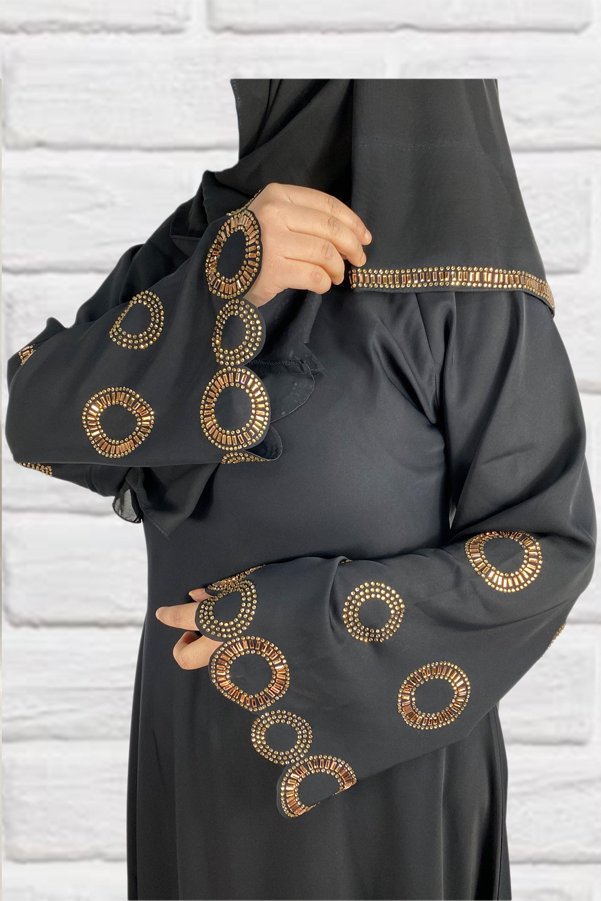 Black Exclusive Golden Diamante Hand Crafted Abaya-almanaar Islamic Store