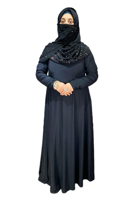 Black Flared Umbrella Plain Jersey Abaya-almanaar Islamic Store