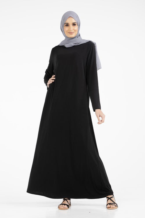 Black Jersey Abaya With Pockets-almanaar Islamic Store