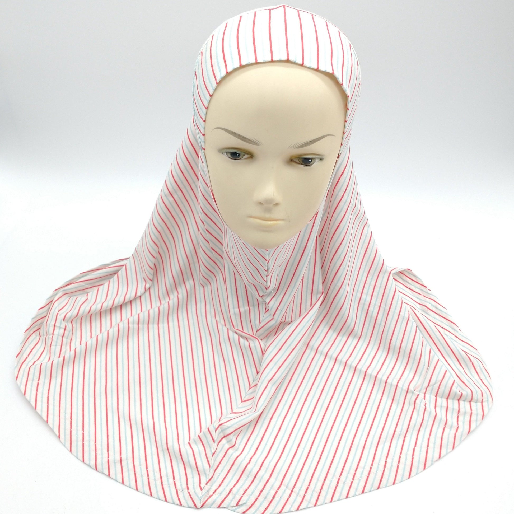 Blue, Red And White Strips  Girls Hijab-almanaar Islamic Store
