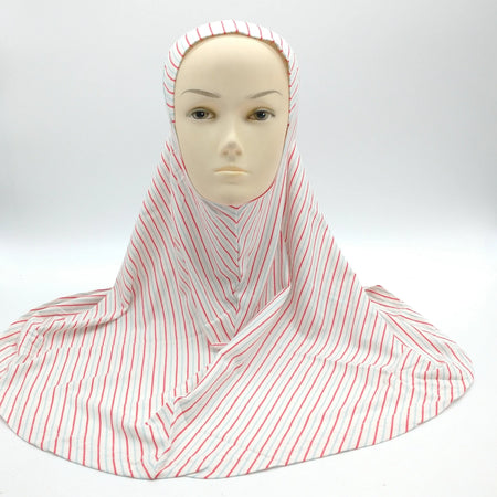 Blue, Red And White Strips  Girls Hijab-almanaar Islamic Store