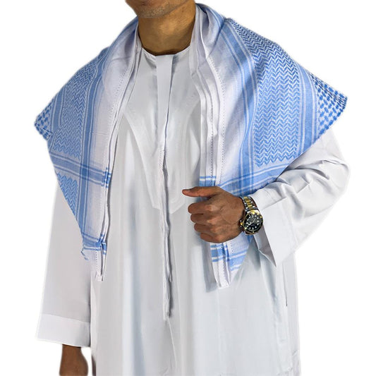 Blue & White Arabic Men Scarf-almanaar Islamic Store