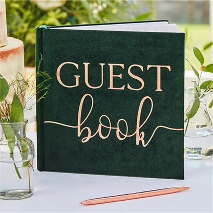 Botanical Wedding Green Velvet Guest Book-almanaar Islamic Store