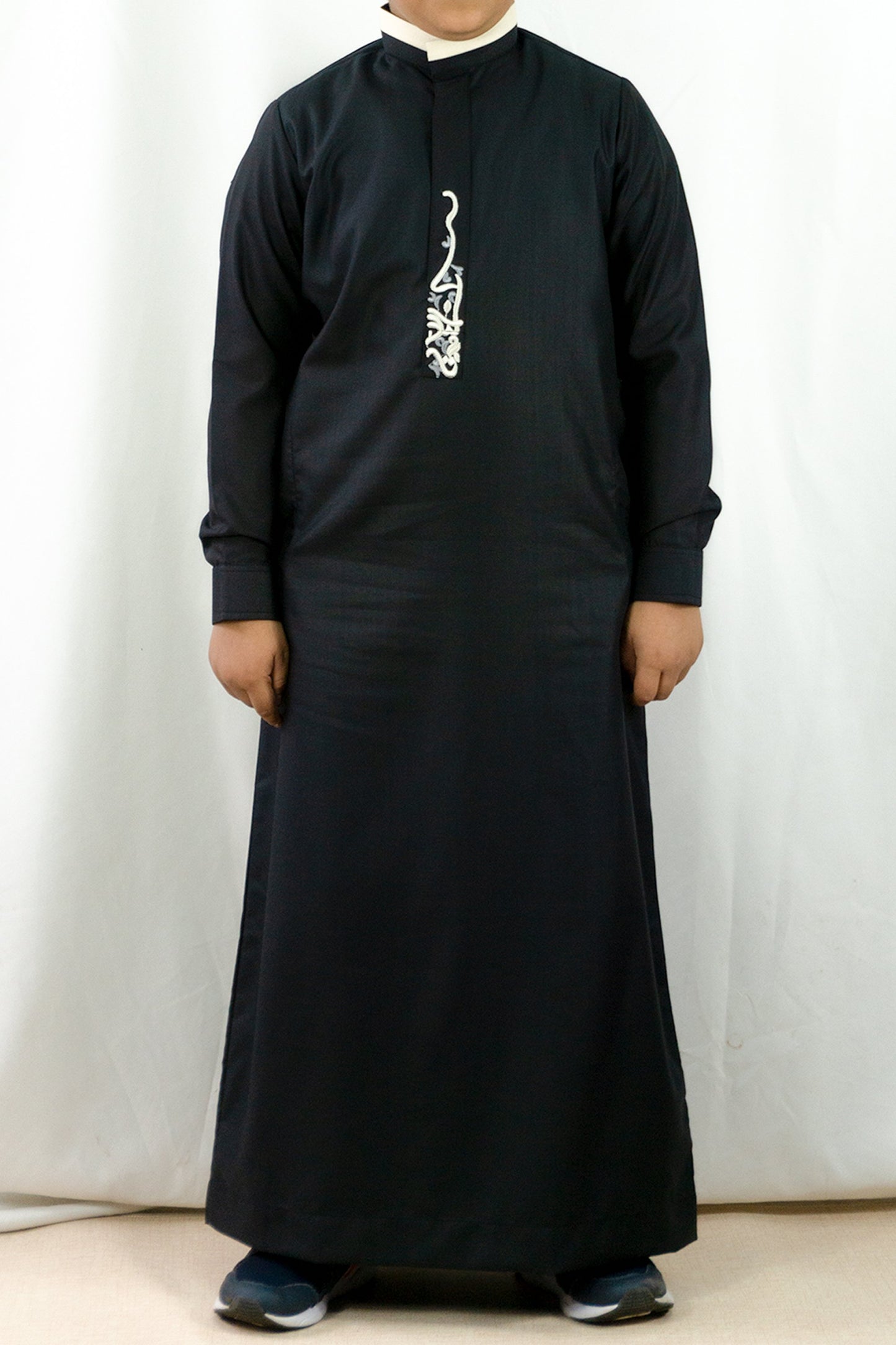Kids Design Thobe With Collar Neck & Zip-Black-almanaar Islamic Store