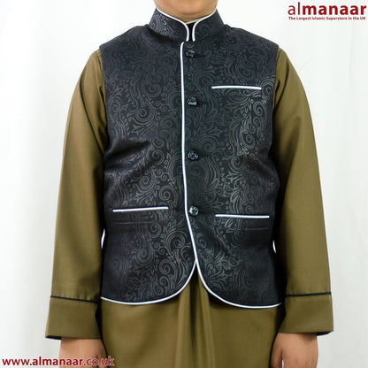 Boys Formal Waistcoat- Design In Black-almanaar Islamic Store