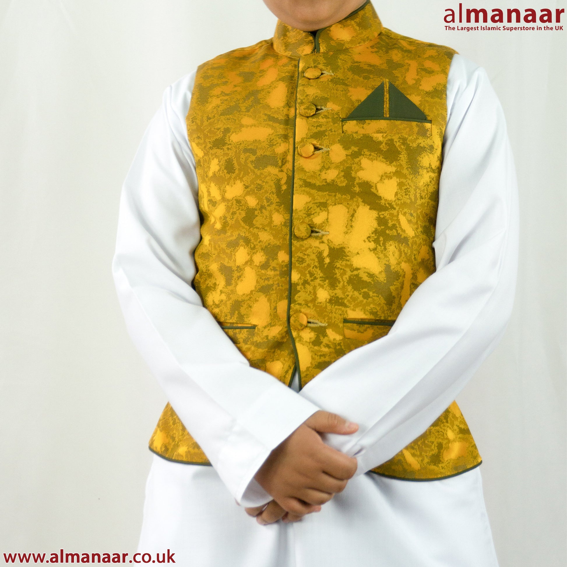 Boys Formal Waistcoat- Design In Yellow-almanaar Islamic Store