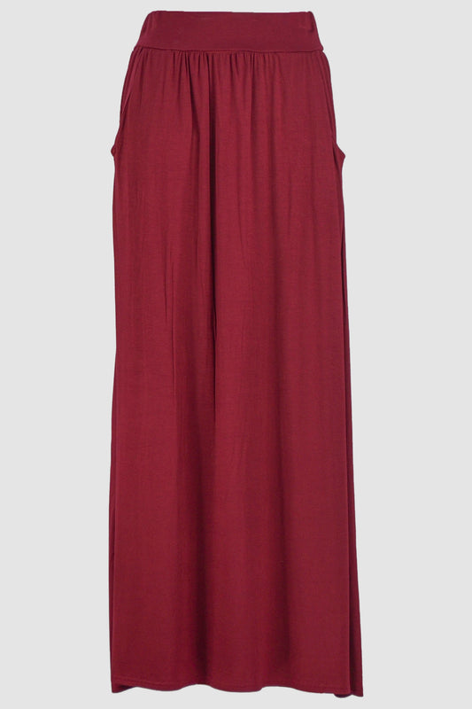 Burgundy Jersey Skirt With Pockets-almanaar Islamic Store