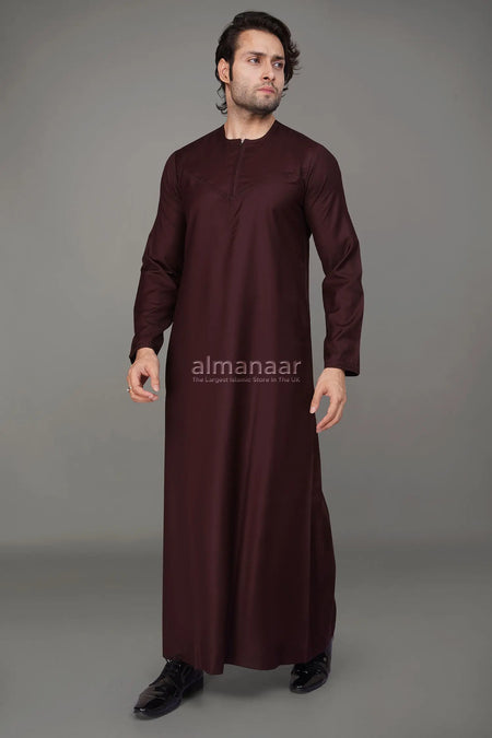 Burgundy Omani Thobe With Front Zip-almanaar Islamic Store