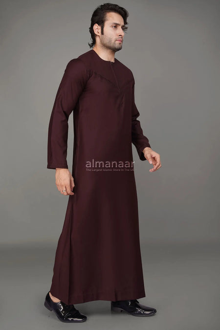 Burgundy Omani Thobe With Front Zip-almanaar Islamic Store