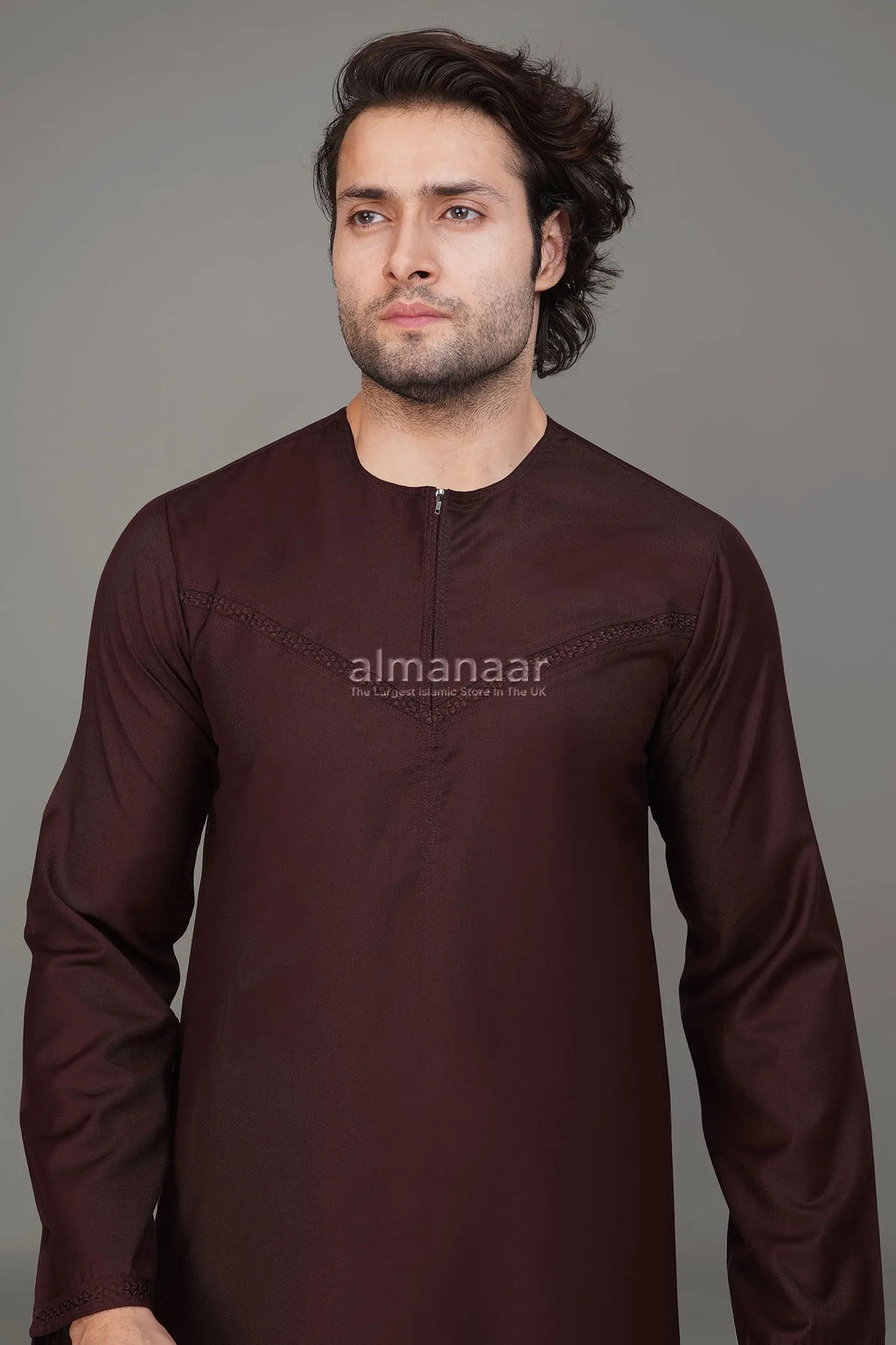 Burgundy Omani Thobe With Front Zip-almanaar Islamic Store