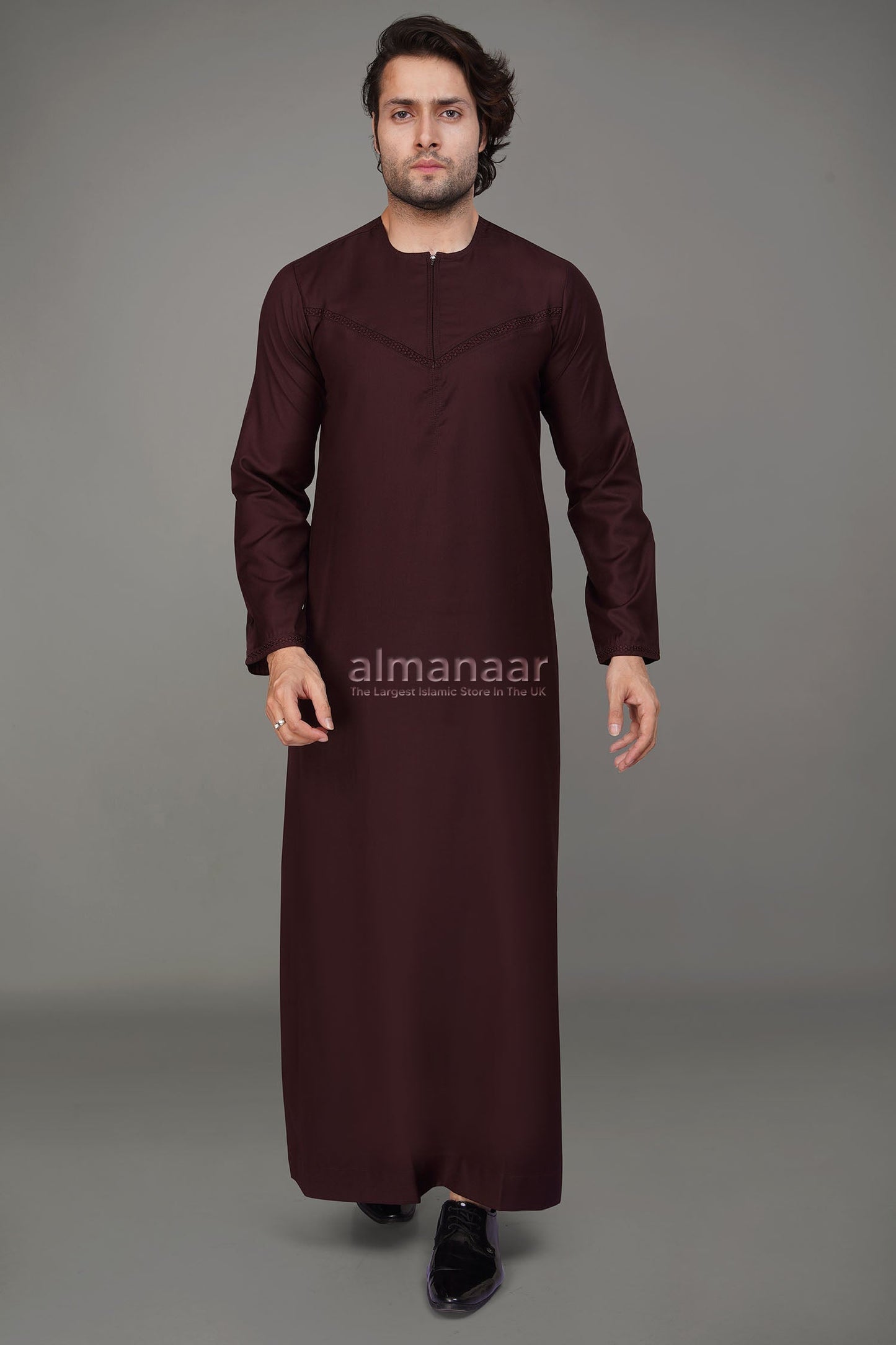 Burgundy Omani Thobe With Front Zip-almanaar Islamic Store
