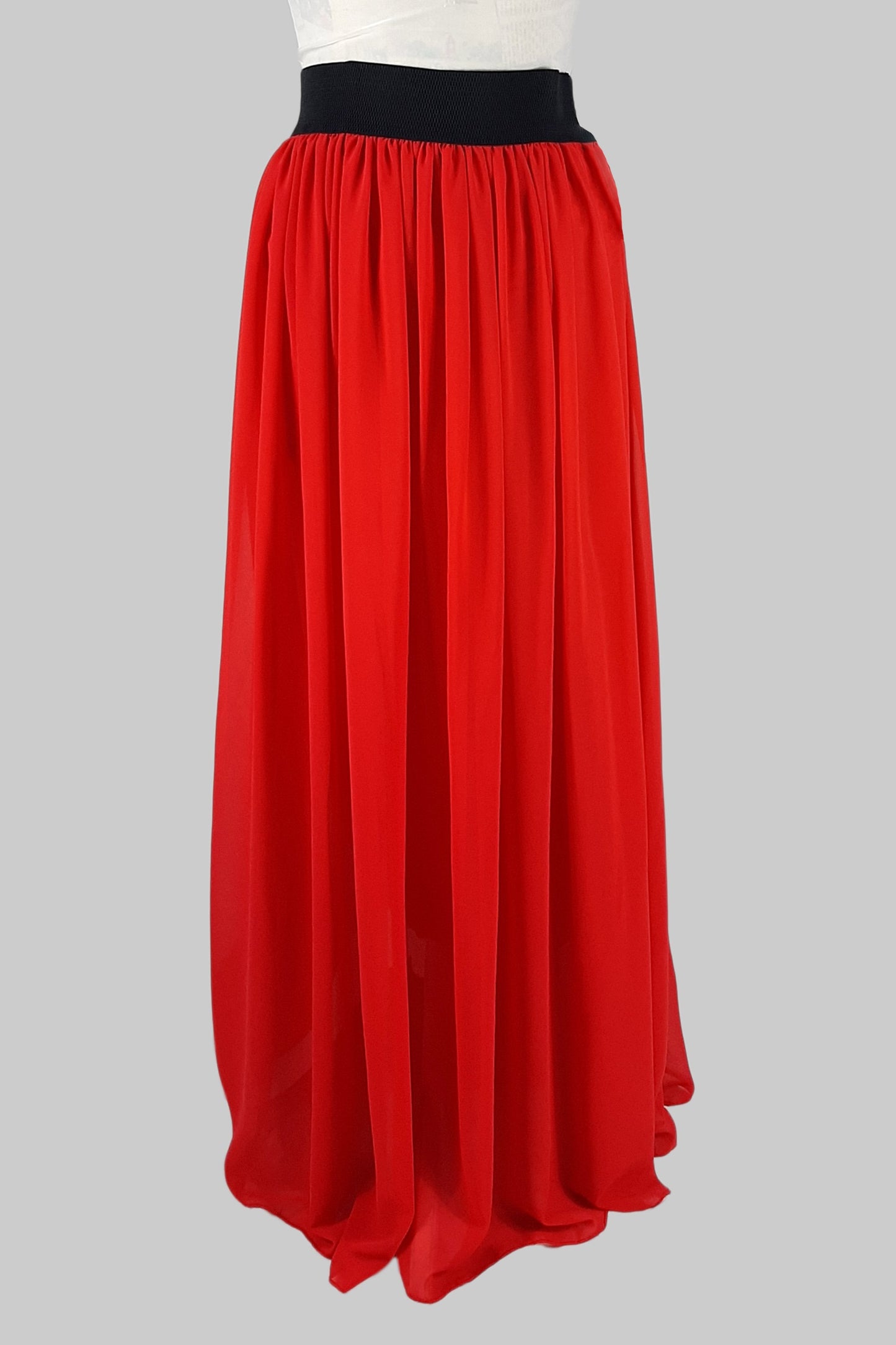 Chiffon Flared Skirt With Inner Layer-Red-almanaar Islamic Store