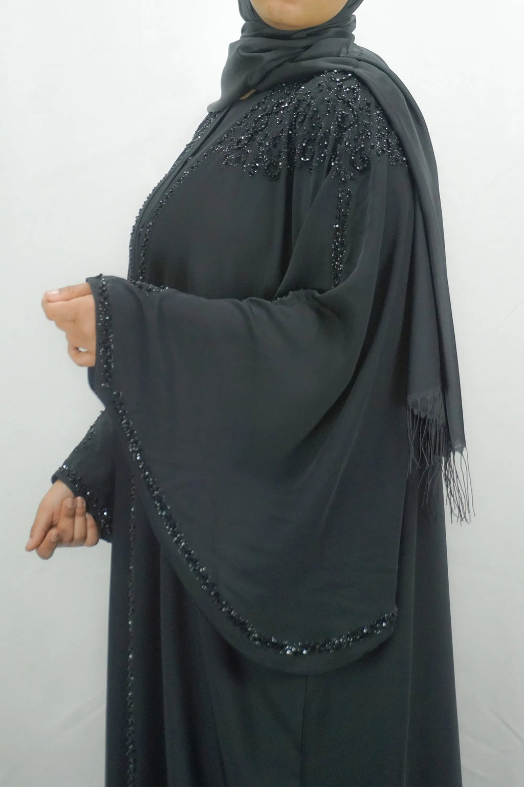 Classic Black  Batwing Sleeves Open Abaya-almanaar Islamic Store