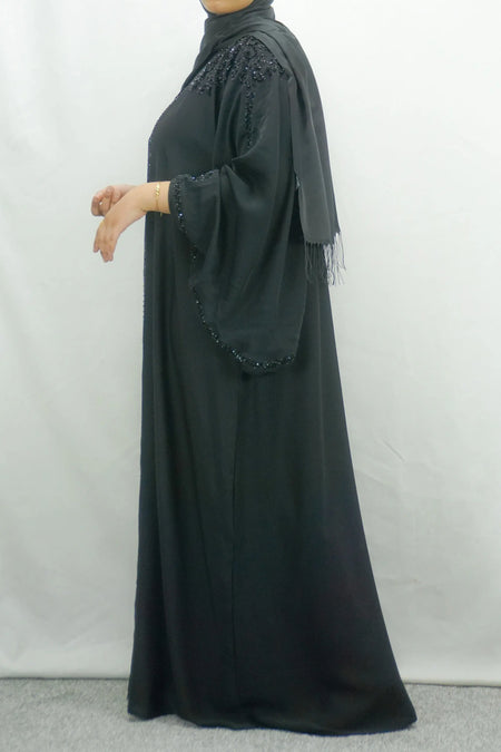 Classic Black  Batwing Sleeves Open Abaya-almanaar Islamic Store