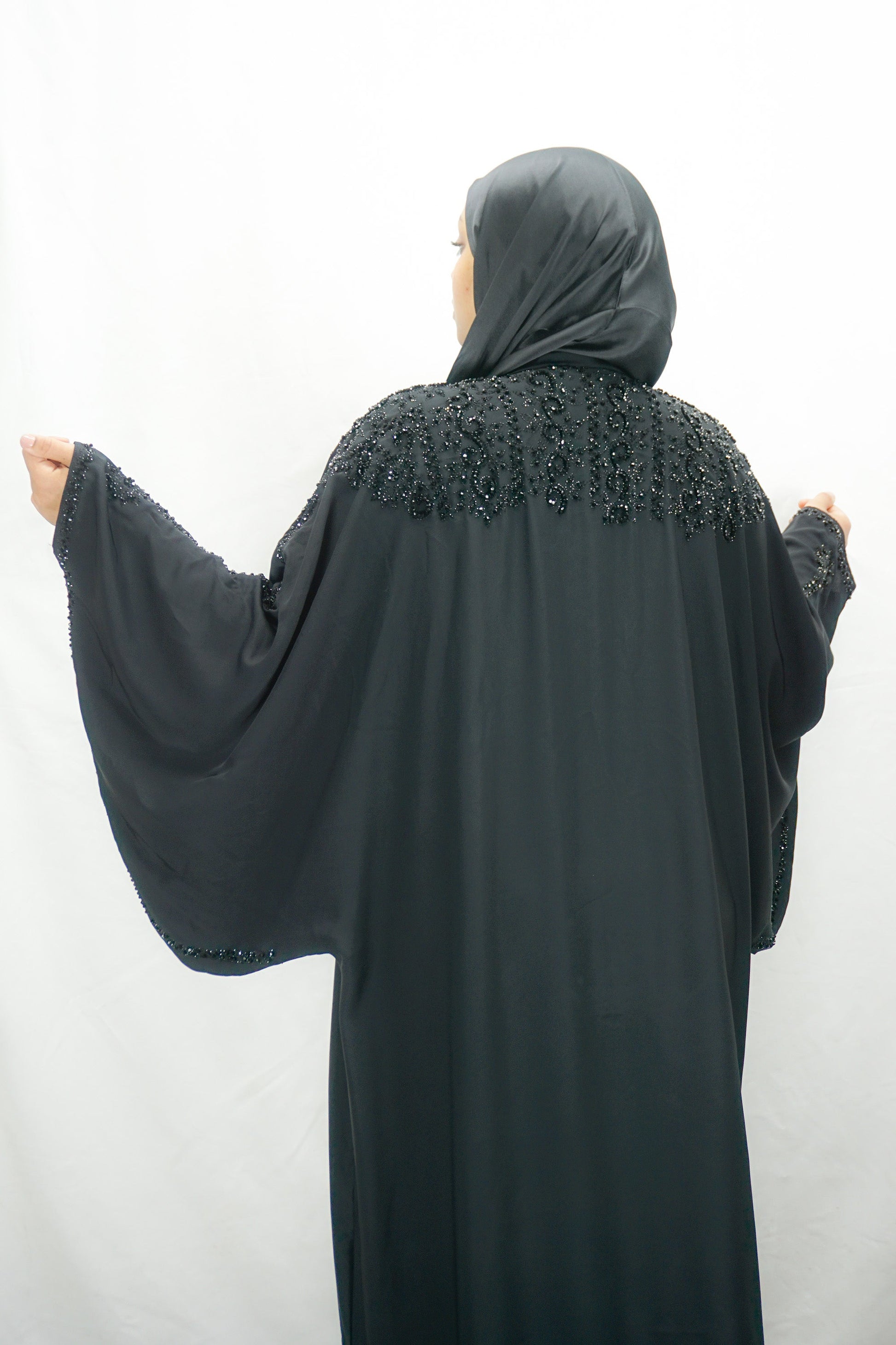 Classic Black  Batwing Sleeves Open Abaya-almanaar Islamic Store