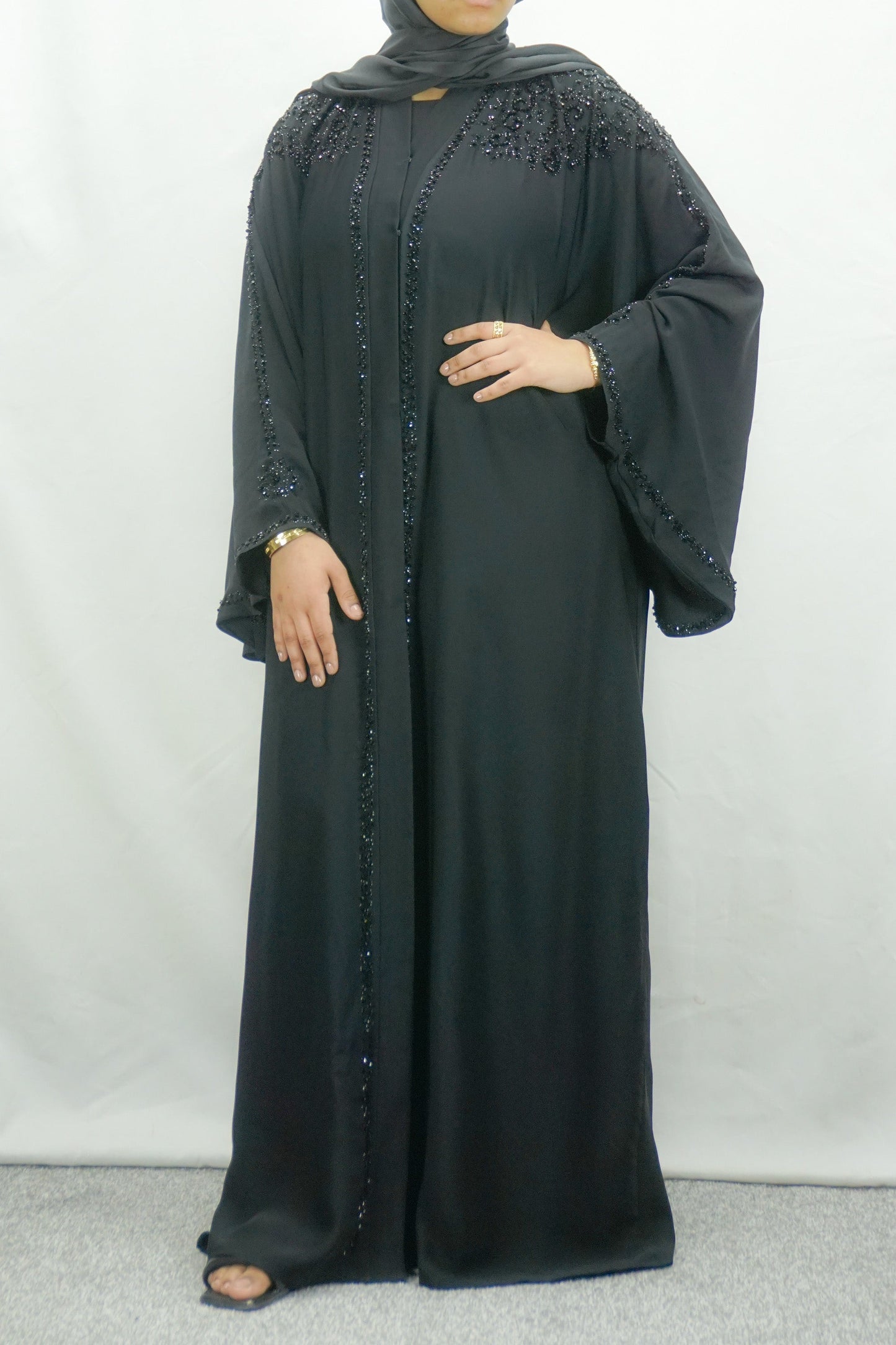 Classic Black  Batwing Sleeves Open Abaya-almanaar Islamic Store