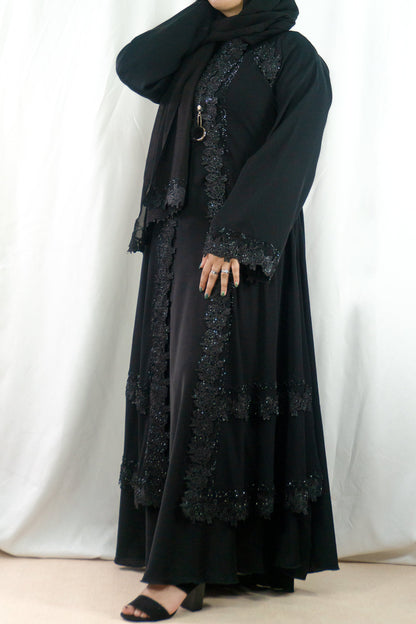 Classic Black Embellished Abaya-almanaar Islamic Store