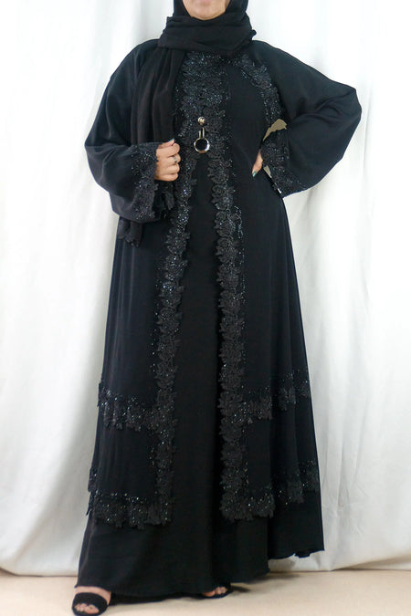 Classic Black Embellished Abaya-almanaar Islamic Store