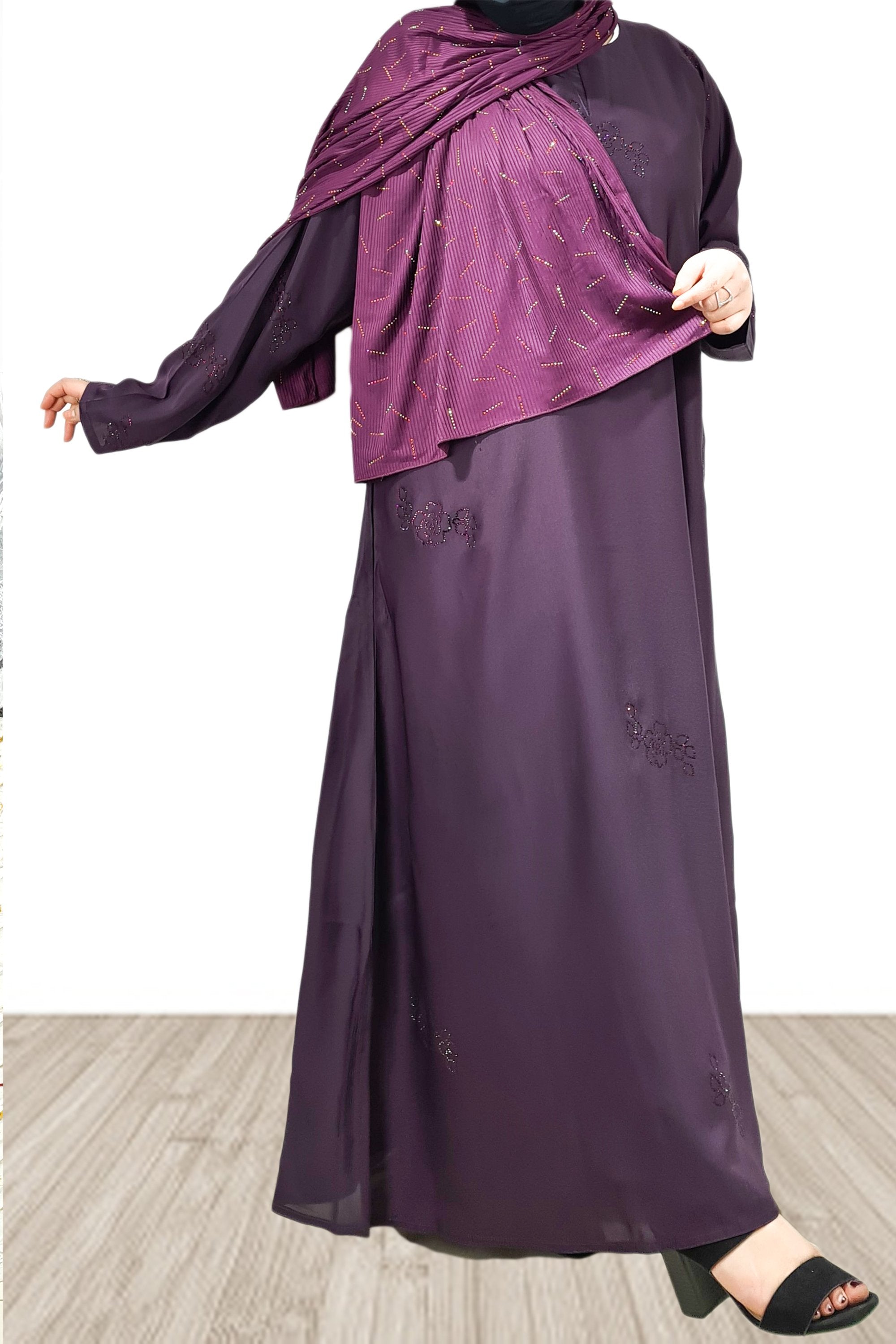 Close Abaya With Stone Work-almanaar Islamic Store