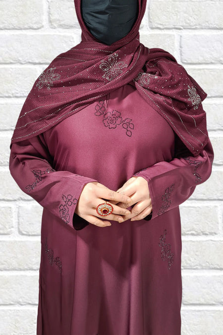 Close Abaya With Stone Work-almanaar Islamic Store