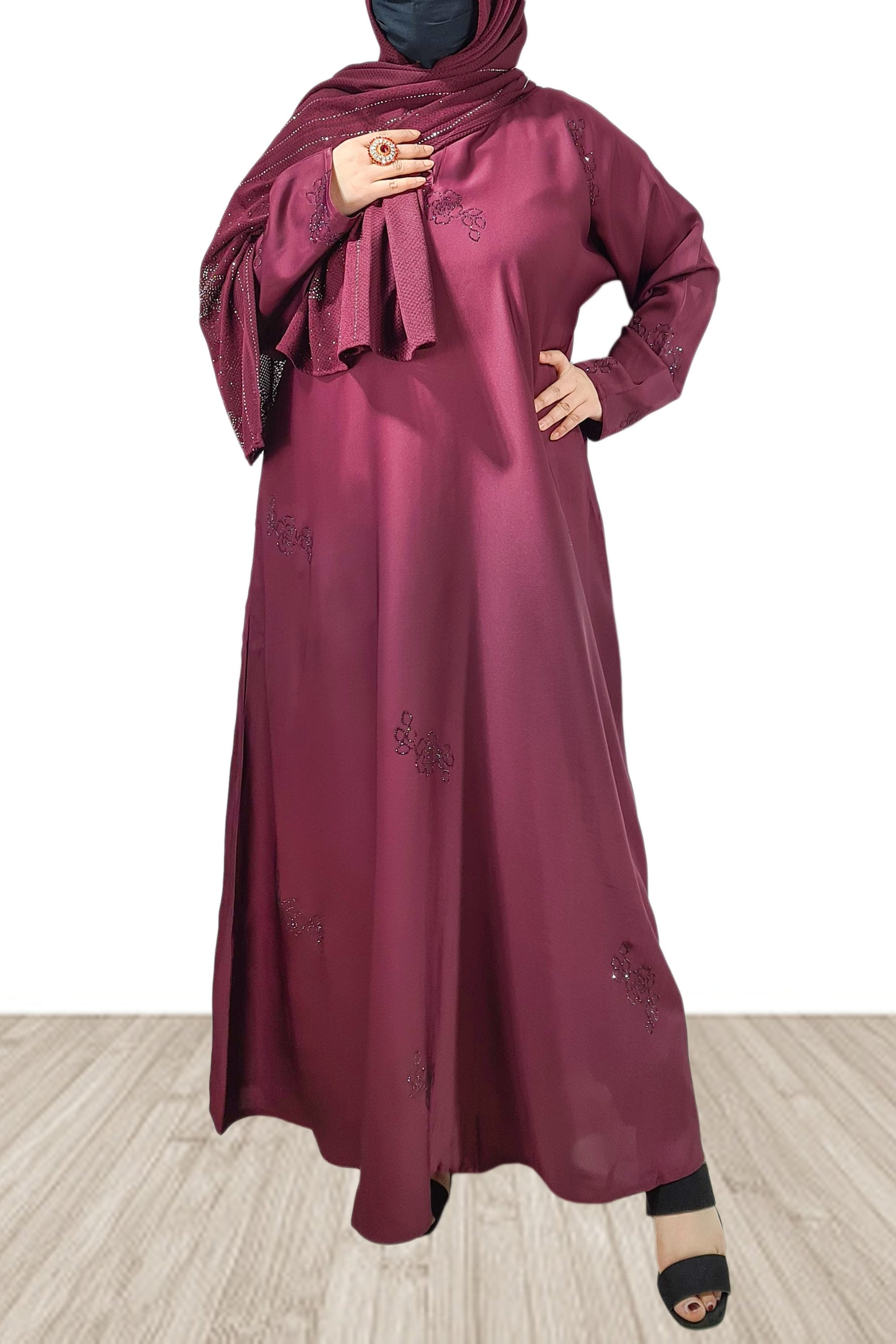 Close Abaya With Stone Work-almanaar Islamic Store