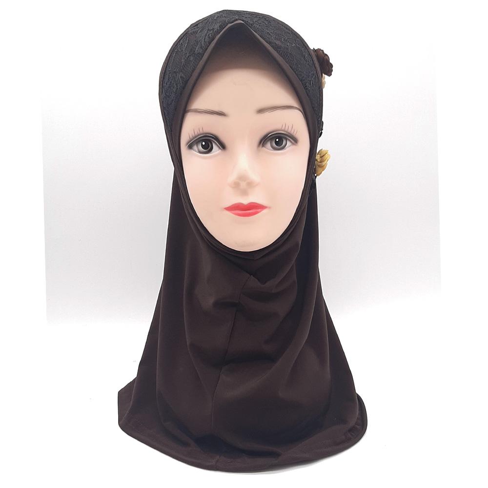 Dark Brown Fancy Three Flowers Design Pull on Hijab-almanaar Islamic Store