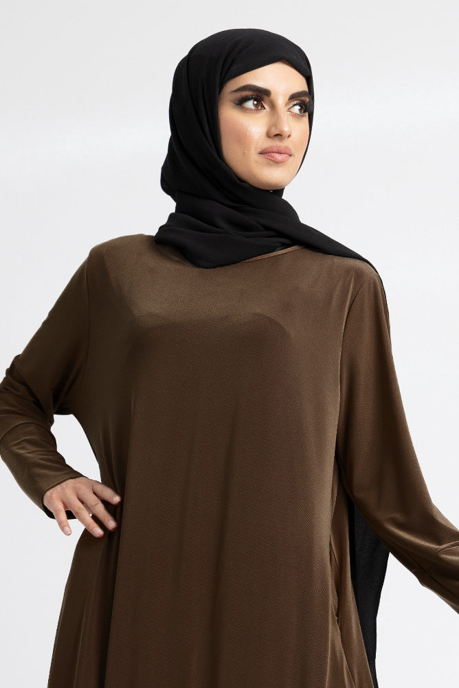 Dark Brown Jersey Abaya With Pockets-almanaar Islamic Store