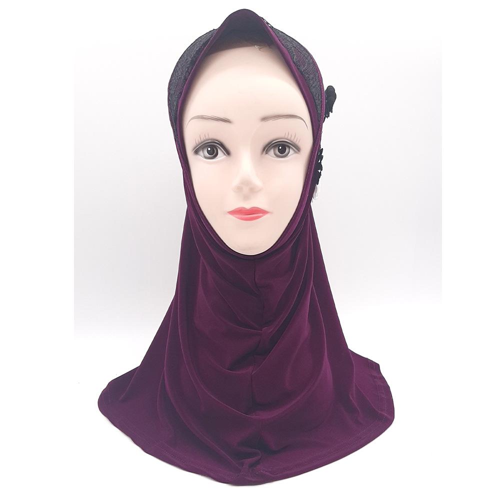 Dark Purple Fancy Three Flowers Design Pull on Hijab-almanaar Islamic Store