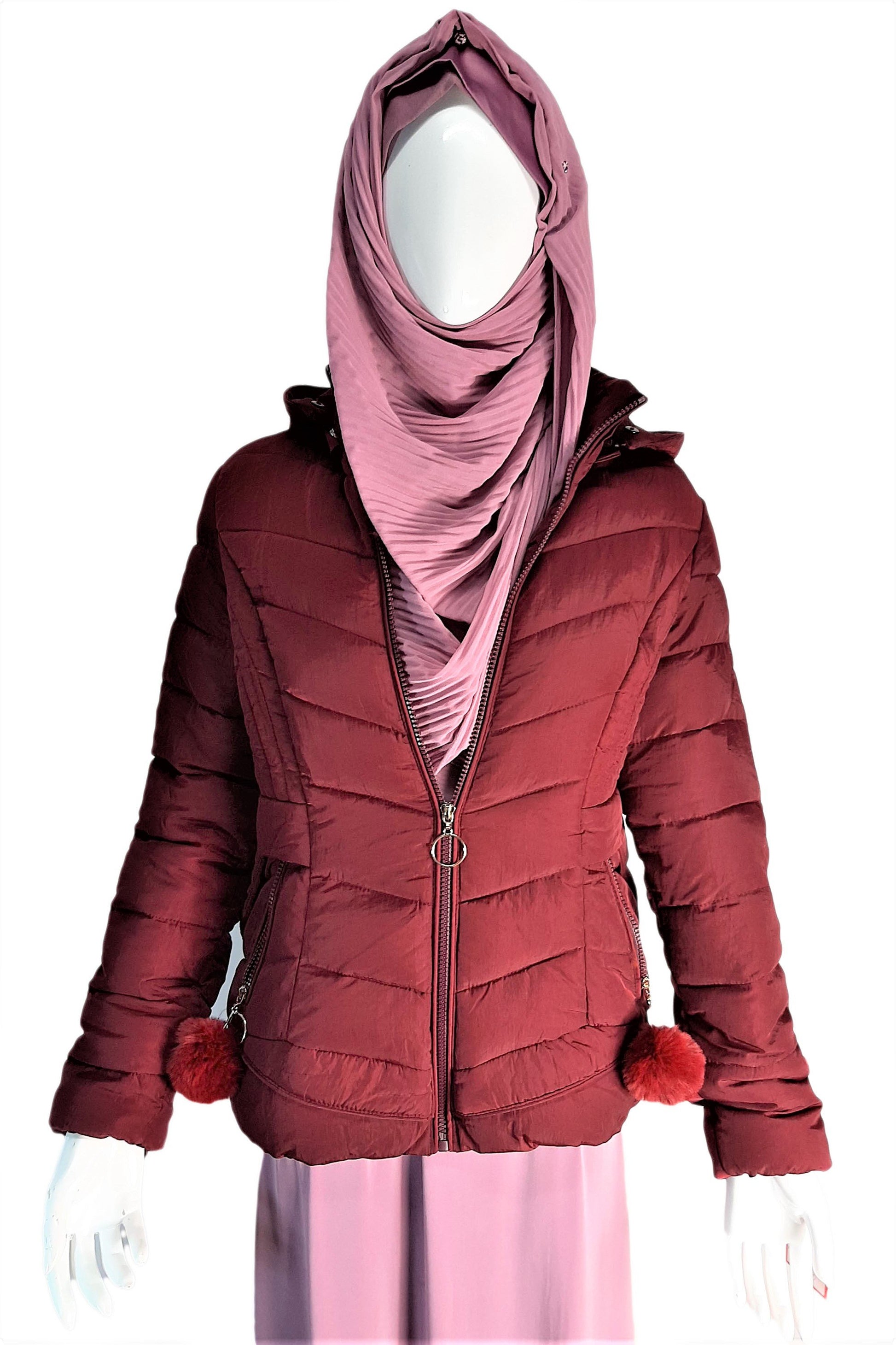 Dark Red Winter Jacket Hooded-almanaar Islamic Store