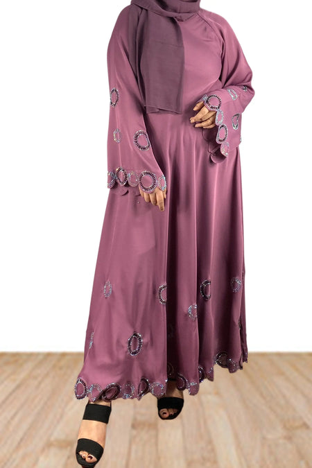 Dark Rose Exclusive Silver And Black Diamante Hand Crafted Abaya-almanaar Islamic Store