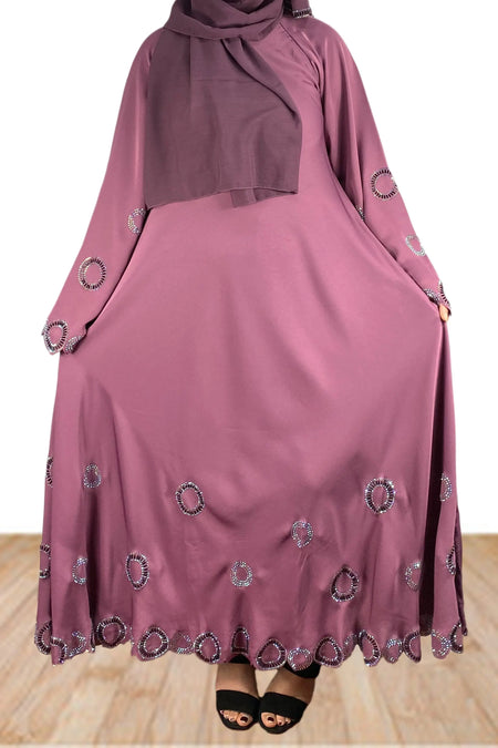 Dark Rose Exclusive Silver And Black Diamante Hand Crafted Abaya-almanaar Islamic Store