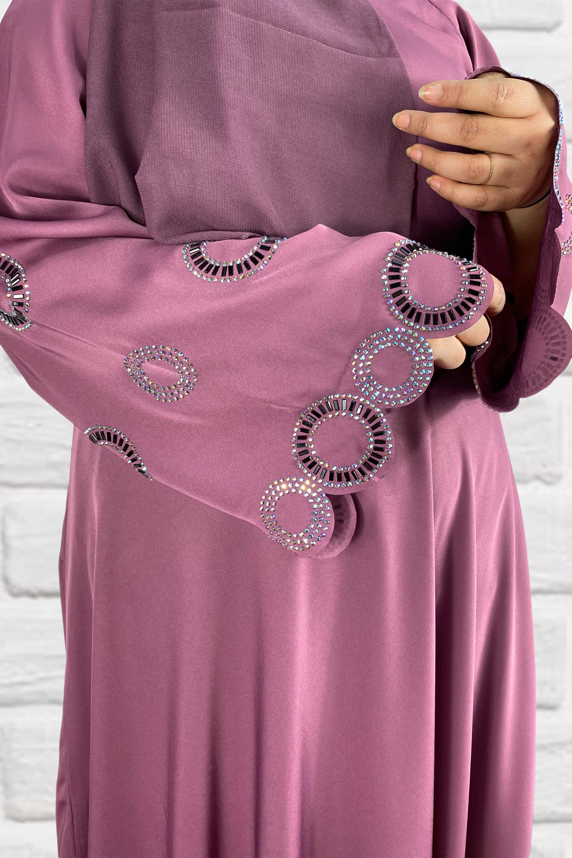 Dark Rose Exclusive Silver And Black Diamante Hand Crafted Abaya-almanaar Islamic Store