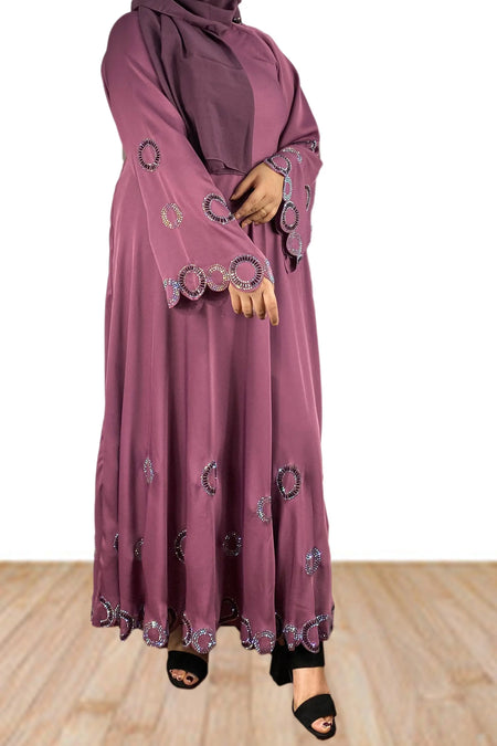 Dark Rose Exclusive Silver And Black Diamante Hand Crafted Abaya-almanaar Islamic Store