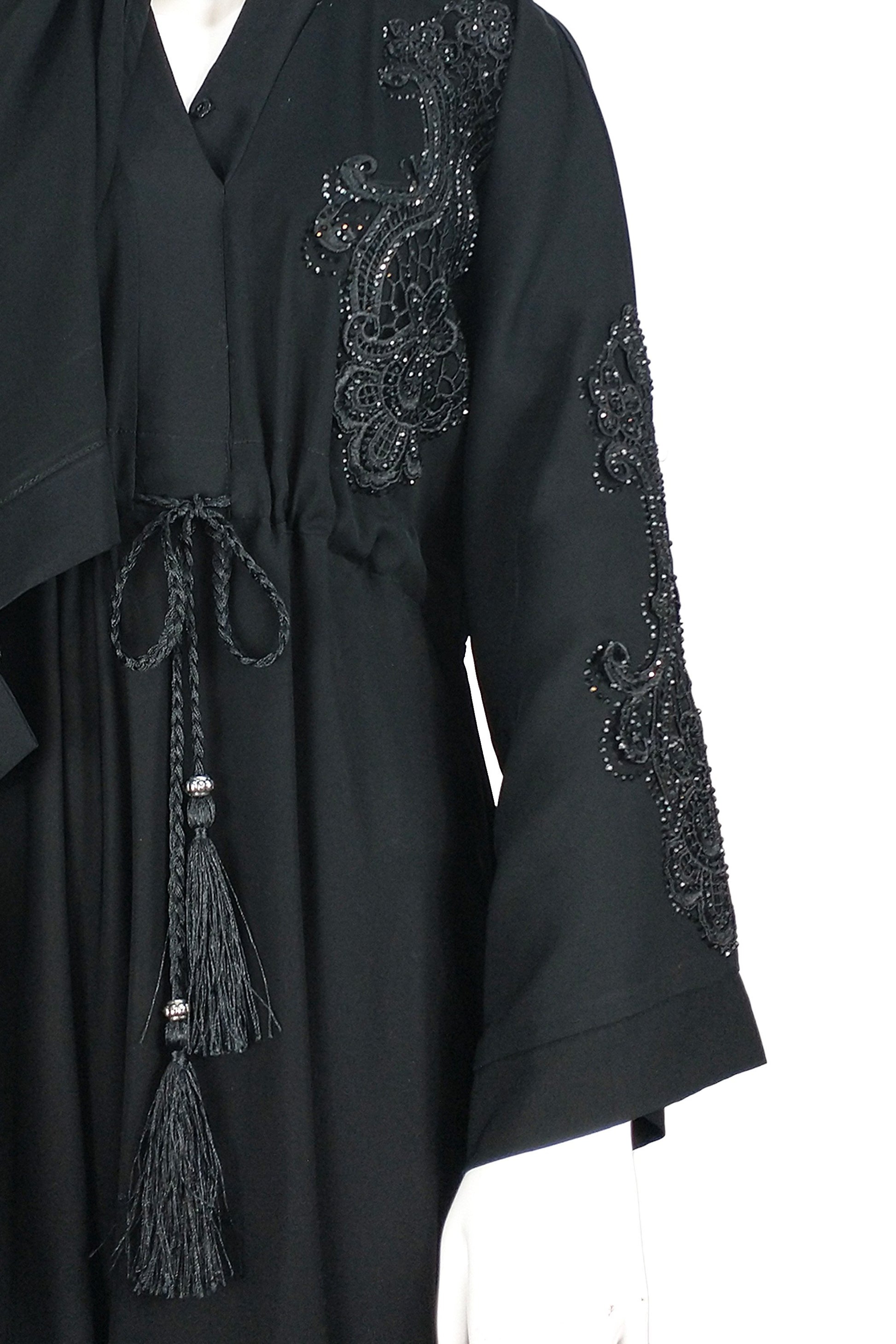 Dubai Premium Platinum Black Embellished closed Abaya-almanaar Islamic Store