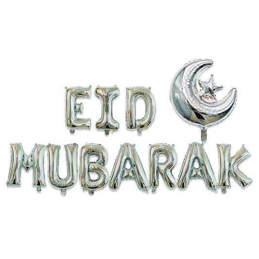 Eid Mubarak Foil Balloon Kit - Silver-almanaar Islamic Store