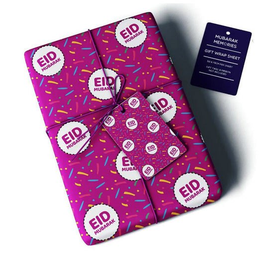 Eid Mubarak Gift Wrap Sheet - Confetti (Pink)-almanaar Islamic Store