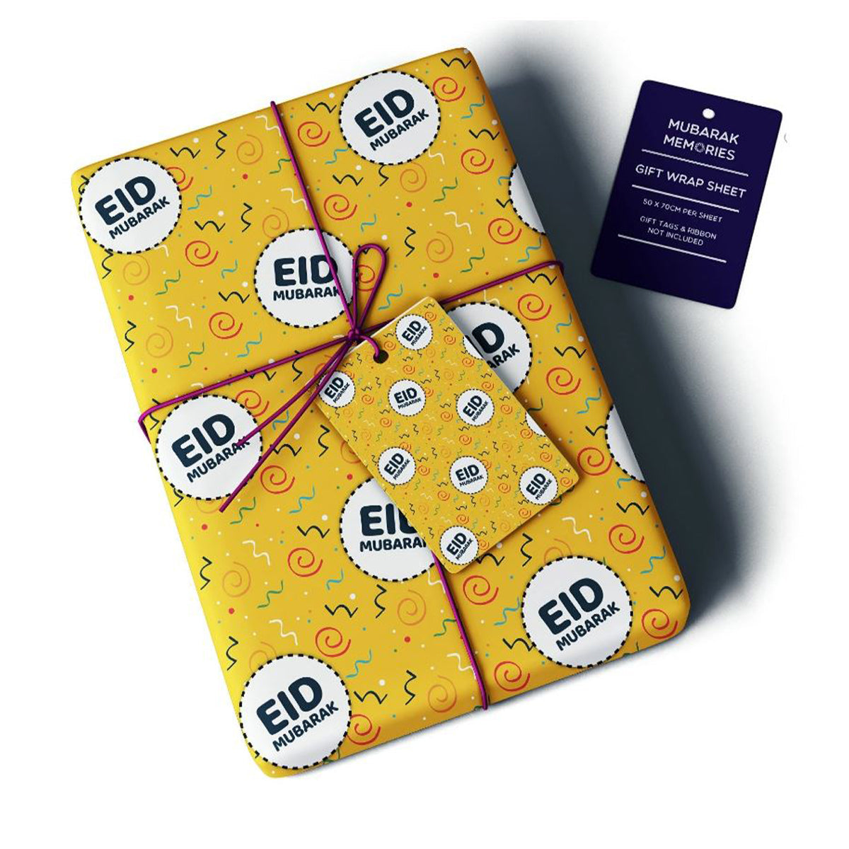 Eid Mubarak Gift Wrap Sheet - Confetti (Yellow)-almanaar Islamic Store