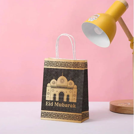 Eid Mubarak Kraft Paper Bag - Black & Gold(5Pcs) - almanaar Islamic Store