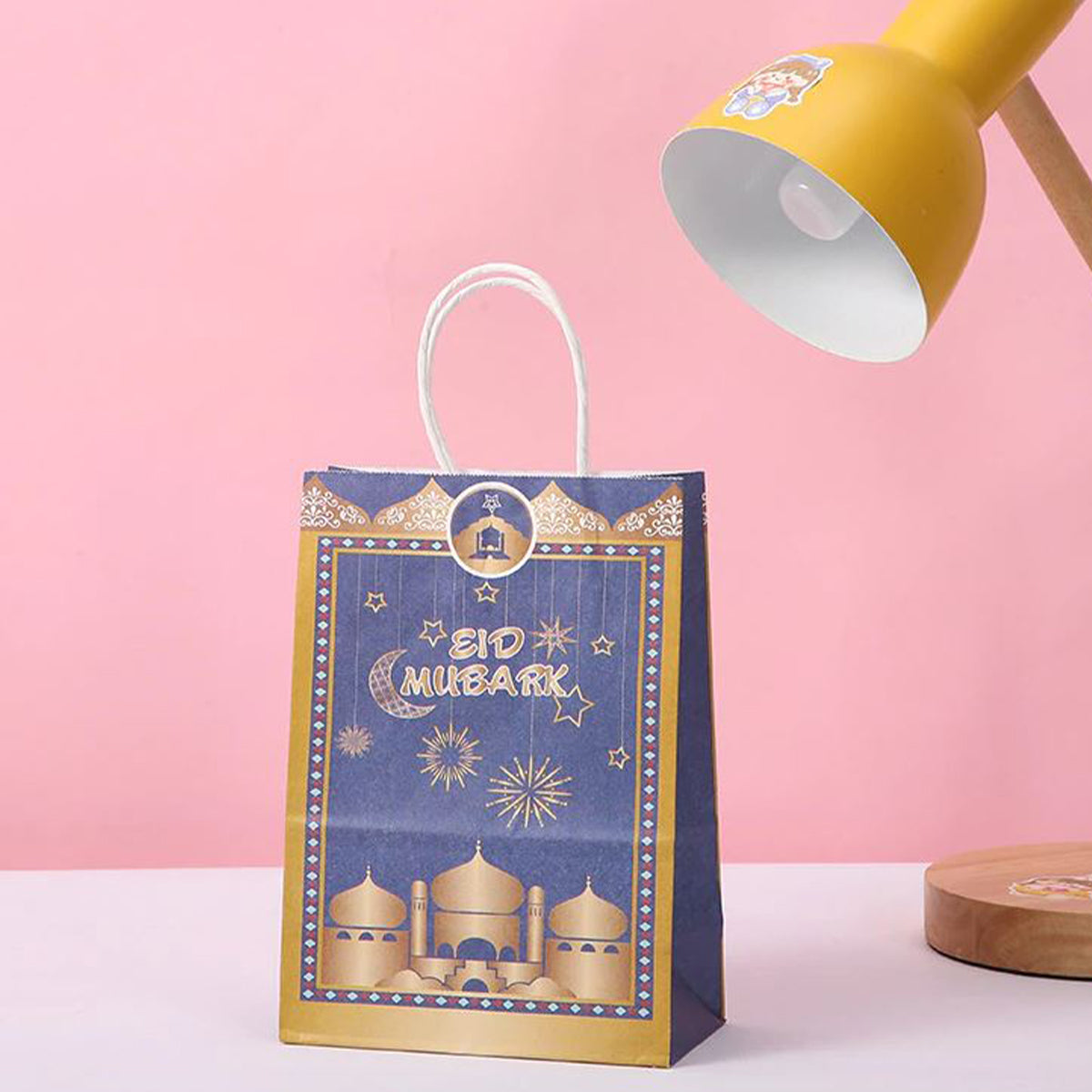 Eid Mubarak Kraft Paper Bag - Blue & Gold Mosque (5Pcs)-almanaar Islamic Store