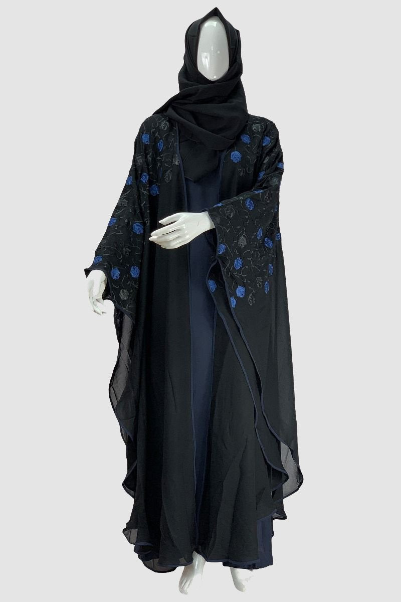 Embroidery Roses Blue Nida Abaya-almanaar Islamic Store
